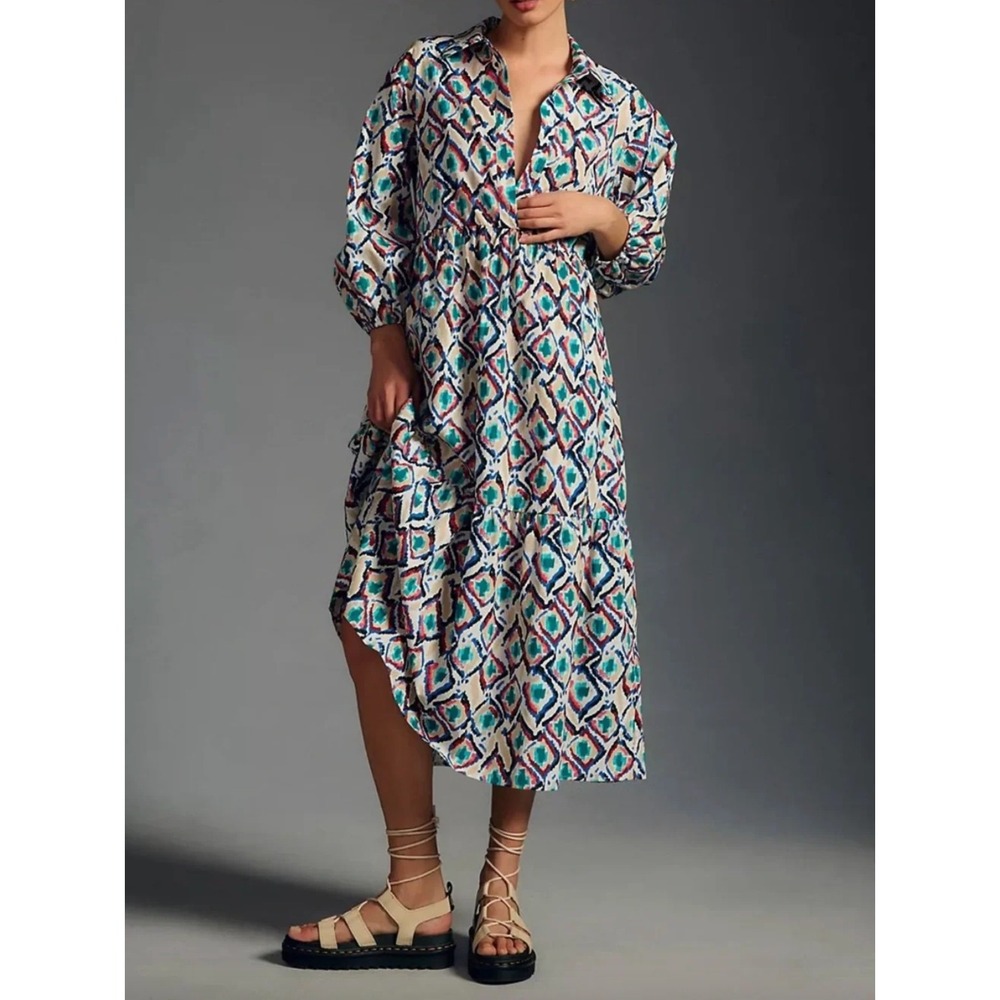 MAEVE x ANTHROPOLOGIE The Bettina‎ Tiered Midi Dress in Ikat